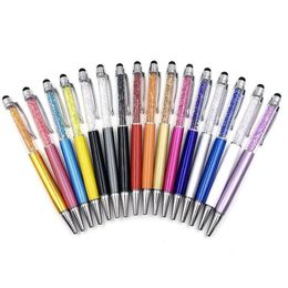 Création en gros 26 Color Bling Crystal Ballpoint Pen 1,0 mm Black Ink Metal stylet stylet pour les écrans tactiles 2 en 1 stylet.