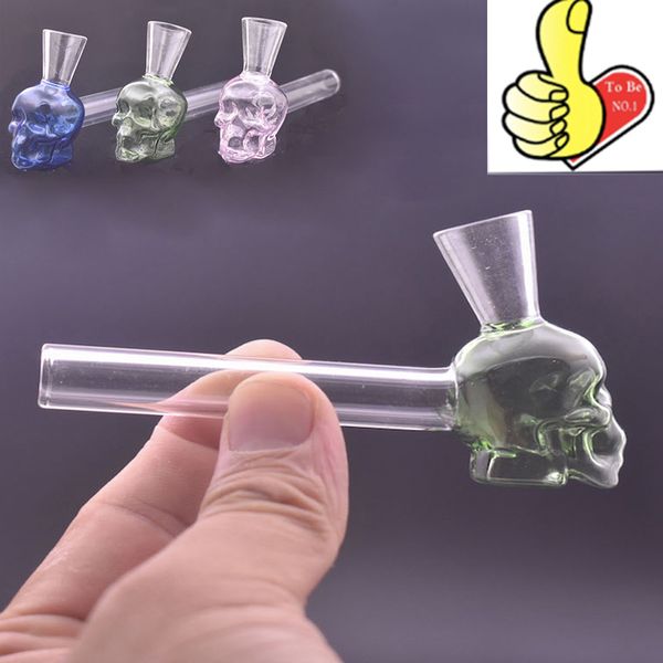 Gros créatif 3D crâne fumer tabac main tuyau épais capiteux droit coloré 4 pouces verre brûleur à mazout tuyaux