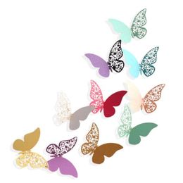 Venta al por mayor, regalos creativos, mariposa de papel de moda para decoración ahuecada, 12 unids/set, pegatinas de pared decorativas de mariposa 3D
