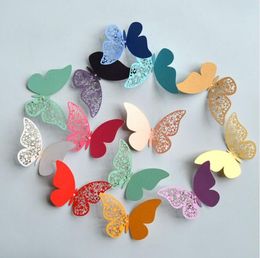 Groothandel creatieve papier vlinder laser gesneden papier voor bruiloft decoratie 12 stks / set 3D vlinder decoratie muurstickers