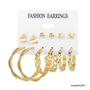 Chaîne circulaire en métal de personnalité créative, 6 paires de bijoux à la mode, ensembles de clous d'oreilles pour femmes, vente en gros
