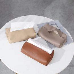 Cajas de pañuelos de cuero PU creativas al por mayor, cajas de cajones de papel de lujo ligeras para el hogar de estilo nórdico, buena calidad
