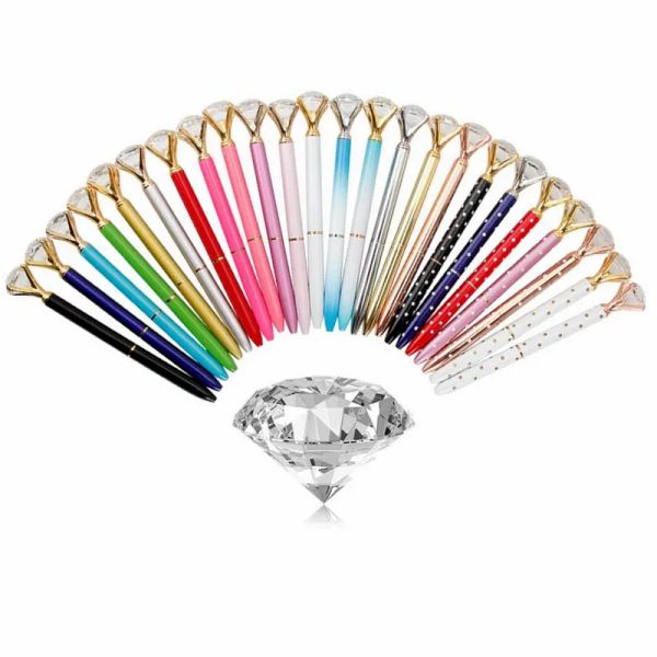 Crystal Crystal Diamond Ballpoint Pen Black Ink Big Gem Ball Penns Bureau de bureau Gift For Women Girls Collègues LL