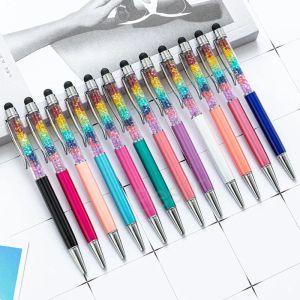 wholesale Stylo à bille en métal cristal arc-en-ciel étudiant écriture stylos à bille téléphone portable stylo tactile diamant stylos cadeaux école Office21 LL