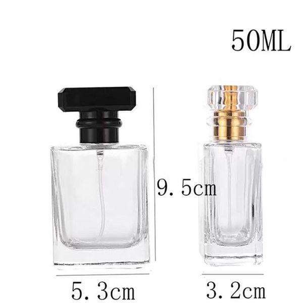 Botellas de perfume de viaje de cristal al por mayor 50 ml recargables botellas de pulverización de perfume vacías con atomizador