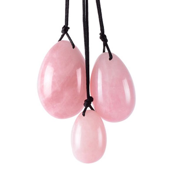 Piedra de cuarzo rosa Natural, huevos Yoni, juego de huevos de Jade, cristal rosa para mujeres, salud y bienestar, ejercicio Kegel, piedra de masaje