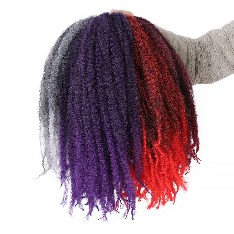 Venta al por mayor Curly Bulk Marley Braid Extensiones de cabello sintético Púrpura Rojo Gris Borgoña Bob Ombre Afro Kinky Curl Hair Bulk
