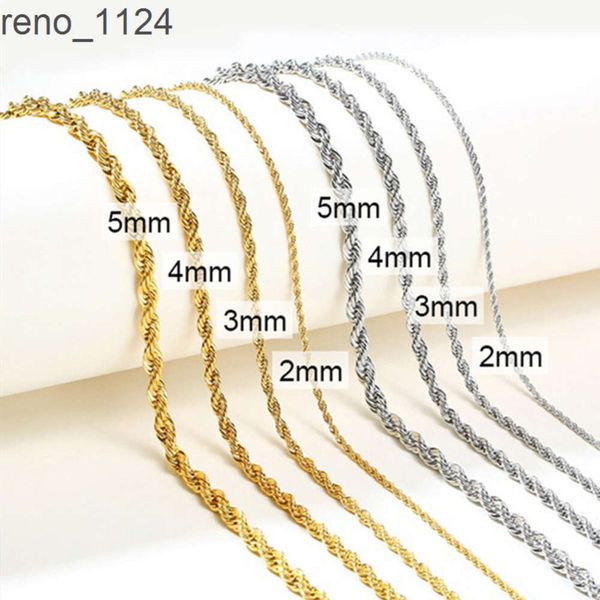 Venta al por mayor, collar de cadena relleno chapado en oro de 14k y 18k personalizado, cadena de cuerda de oro trenzada de acero inoxidable a granel para fabricación de joyas para hombres