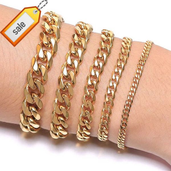 En gros personnalisé 18K or noir plaqué bijoux en acier inoxydable gourmette chaîne cubaine bijoux pour hommes gros lien cubain Bracelet pour hommes