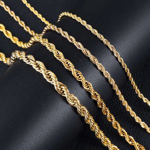 Collier personnalisé en acier inoxydable plaqué or 14 carats 18 carats, chaîne en corde vermeil, 2mm, 3mm, 4mm, 5mm, vente en gros