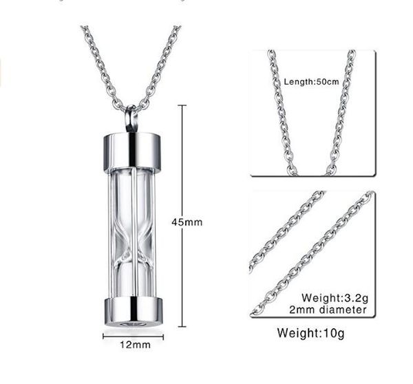 En gros personnalisé 316 en acier inoxydable verre sablier bouteille pendentif collier pendentif urne funéraire pour commémorer les bijoux de cheveux en os d'animal de compagnie