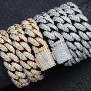 Groothandel op maat accepteren Mossanite hiphop sieraden zilver 925 sieraden mannen 18k gouden Cubaanse schakelarmband