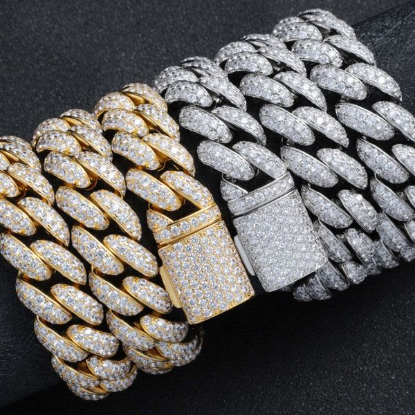 Bijoux Hip Hop Mossanite personnalisés en argent 925 pour hommes, Bracelet à maillons cubains en or 18 carats, vente en gros