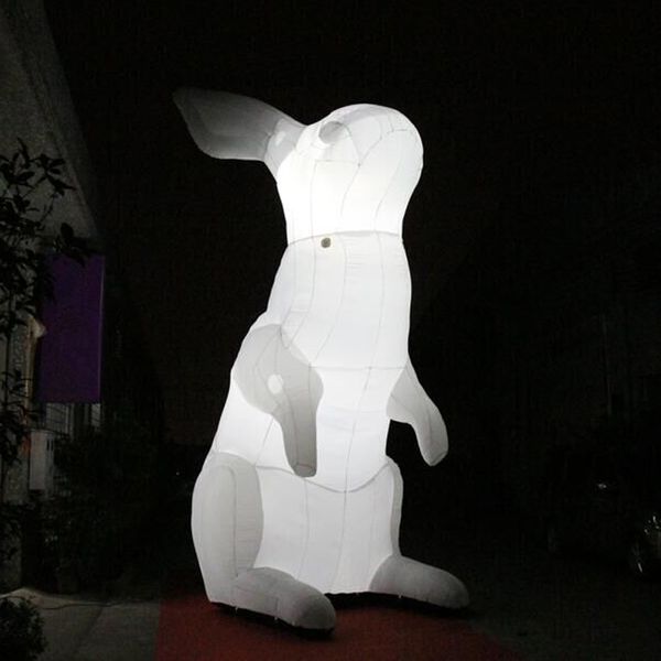 Lapin gonflable géant blanc publicitaire personnalisé, dessin animé animal, lapin de Pâques gonflable avec lumière LED, vente en gros