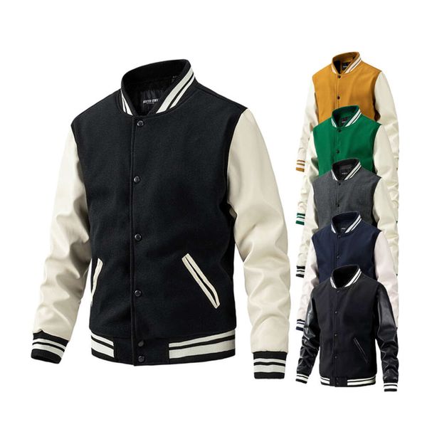 Chaqueta de béisbol personalizada al por mayor más chaquetas universitarias acolchadas de algodón con manga de cuero de lana 51 s