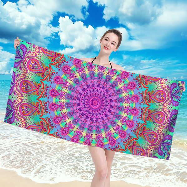 Serviette de plage bohémienne Mandala personnalisée en gros Rectangle imprimé chaise de plage d'été tapis en microfibre super absorbant avec éponge fine et délicate 250gsm