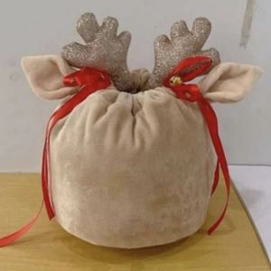 Bolsa de regalo de Navidad con asta de saco de Santa con cordón de terciopelo de reno lindo personalizado al por mayor FY5807 AU31