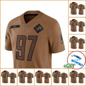 Venta al por mayor de camisetas de fútbol personalizadas Detroit''Lions''Men 16 Jared Goff 58 Penei Sewell Mujeres Brown 2023 Salute To Service Limited Jersey