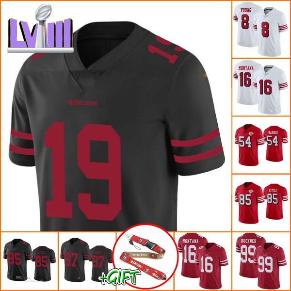 Maillots de football personnalisés en gros San''Francisco''49ers''97 Nick Bosa Fred Warner Trey Lance Jerry Rice Kittle Young Samuel Kinlaw noir Untouc Hommes Femmes Youth Jersey