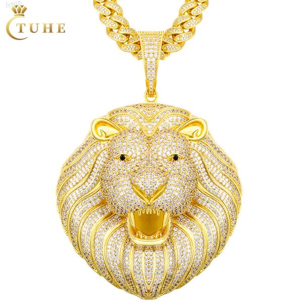 Bijoux Hip Hop personnalisés en laiton plaqué or 18 carats, pendentif tête de roi Lion glacé en diamant Aaaaa Cz pour hommes et femmes, vente en gros