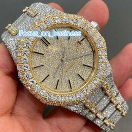 Groothandel aangepaste hiphop Moissanite Diamond Watch VVS Luxe Moissanite Mens Iced Full Diamond Watch voor mannen