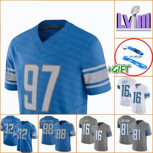 En gros maillot personnalisé Jared Goff Amon Ra St St Brown DetroitlionsFootball Jerseys Barry Sanders Men Youth Kids Blue White Limited