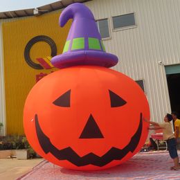 Modèle de citrouille gonflable d'Halloween sur mesure en gros avec un chapeau LED LightSwitch, gonflant la décoration du festival Halloweens personnalisé