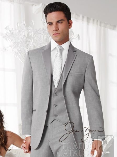 Trajes al por mayor-por encargo, envío gratis, trajes de esmoquin para novio gris claro, ropa personalizada para novio de boda, chaleco, trajes para hombre, novio de boda