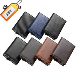 Porte-cartes en métal en cuir pour hommes en gros personnalisé avec poche à glissière minimaliste en aluminium mince Pop Up portefeuilles blocage RFID