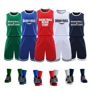 Maillot de basket-ball en Polyester pour hommes, personnalisé, ensembles d'uniformes pour jeunes, chemises à manches courtes en tissu maille, LQ217 240306, vente en gros