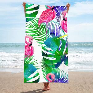 Serviette de plage rectangle personnalisée en gros fleur tropicale impression flamant rose été microfibre super absorbant avec éponge fine et délicate 250gsm