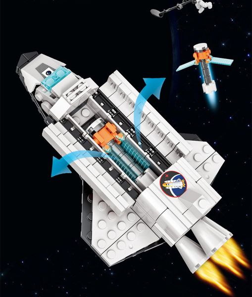 Jouet de vaisseau spatial en gros, jouet personnalisé, navette, lanceur de fusée, fusée lunaire, kit de construction de modèle, bloc de construction, figurine de port spatial, modèle de vaisseau spatial, jouet de fusée
