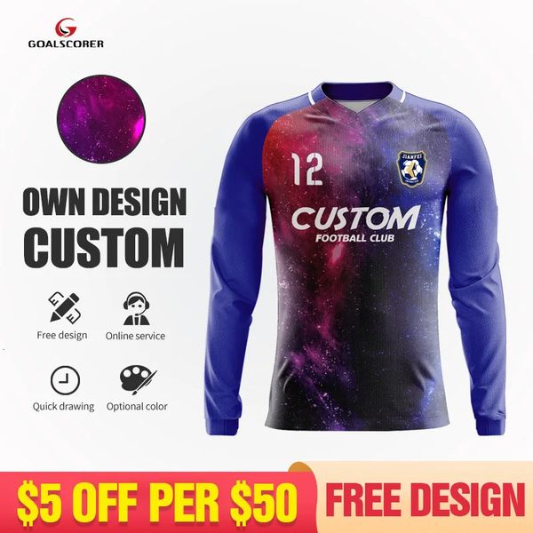 En gros personnalisé sublimation polyester hommes à manches longues maillot de football chemise jeunesse football uniforme costume avec nom numéro 240321