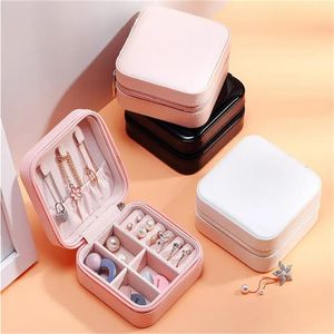 Portable Zipper PU Leather Travel Jewelry Storage Box Rings Earrings Necklace Organizer Gift Display Case Holder Package Boxes 6 Colors