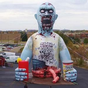 wholesale Personalizado 6mH (20 pies) con soplador sangrientos personajes al aire libre zombie inflable gigante de halloween para el techo Juguetes Decoración publicitaria embrujada