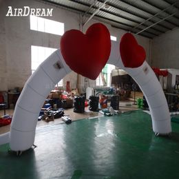 wholesale Personnalisé 8 mW (26 pieds) avec ventilateur Amour blanc Gonflable Arche de mariage arcs de coeur arche pour les décorations de fête nuptiale