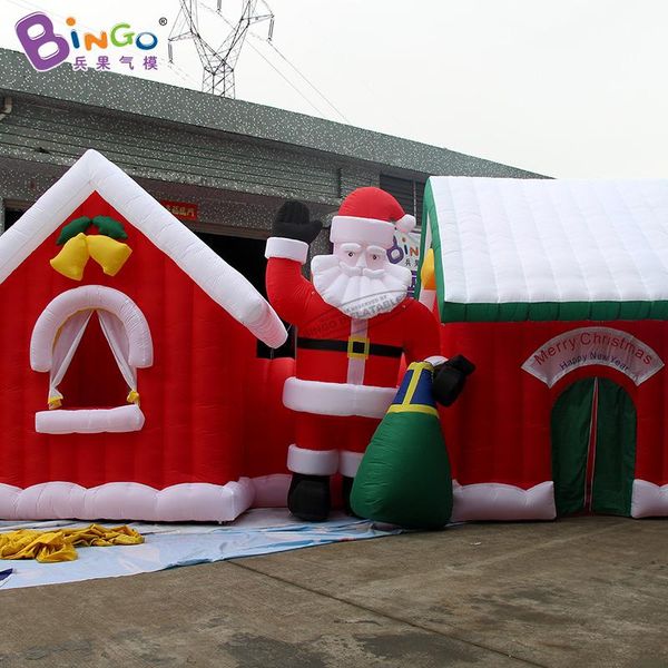 wholesale Personnalisé 9x4x4mH annonçant la maison de Noël gonflable du Père Noël pour le sport de jouets de décoration d'événement de fête en plein air