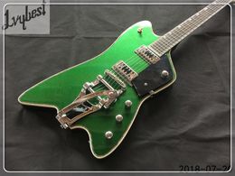 Vente en gros - Guitare électrique personnalisée vert métallisé avec grosses pièces chromées trémolo reliure colorée abalone