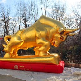 Groothandel op maat gemaakte gouden gigantische opblaasbare stier Chinese stijl opblaasbare ballonmascottes voor externe evenementenpodium decoratie