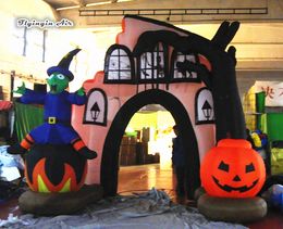 En gros, Halloween personnalisé décoratif gonflable Pumpkin Arc 4m * 3,5 m Bouffle Ghost Archway avec sorcière zombie pour décoration d'entrée en plein air