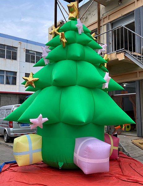 En gros personnalisé extérieur géant 3/4/6/8 m de haut vert gonflable décorations d'arbre de Noël coffrets cadeaux embellis 001