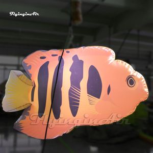 En gros personnalisé éclairage gonflable coloré poisson 2 m plafond pendentif dessin animé poisson ballon avec lumière LED pour