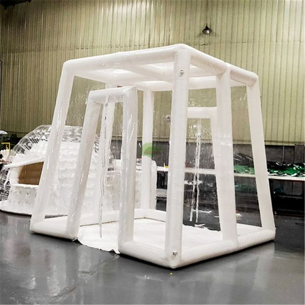 wholesale Carpa hermética con forma de pirámide personalizada Cabina comercial de exposición transparente con burbujas transparentes inflables con bomba de tapete y cubiertas para puertas