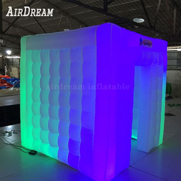 wholesale Taille personnalisée 4x4x2.5mH (13.2x13.2x8.2ft) Tente gonflable de photobooth de cabine de photo avec le mur coloré variable d'enceinte de lumière menée à vendre