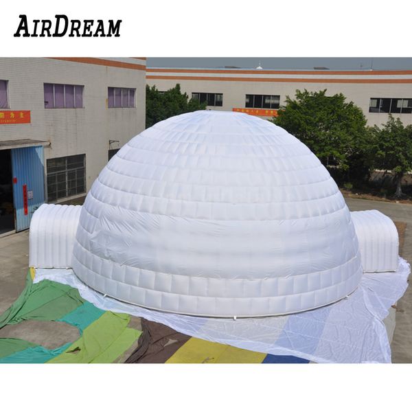 Tente dôme igloo gonflable géante blanche personnalisée de 8/10 m de diamètre, éclairage LED avec 2 portes pour grands événements de fête, vente en gros 001