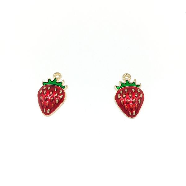 Gros-Cute Gold Tone All Enamel Strawberry Charms Pendentifs Pour La Fabrication De Bijoux En Gros 40pcs / lot