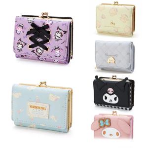 Groothandel schattige Japanse Cartoon Wallet Cinnamoroll Kuromi Wallet Pu Leather Lederen Buckle Card Bag Melody Korte portemonnee