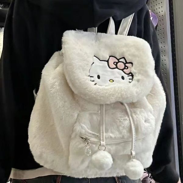 Gros mignon en peluche couverture nouvel hiver doux KT mélodie Kuromi sac à dos grande capacité sacs à dos en peluche