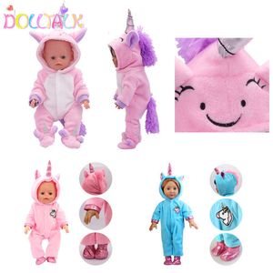 Vêtements de poupée licorne mignons, barboteuse, costume pour 18 pouces et 43cm, nouveaux accessoires pour bébé fille américaine, vente en gros
