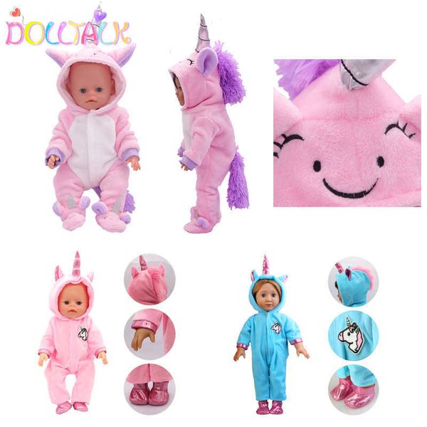 Venta al por mayor, ropa bonita para muñeca unicornio, pelele, traje, traje para 18 pulgadas y 43 cm, nuevos accesorios para bebé American Girl